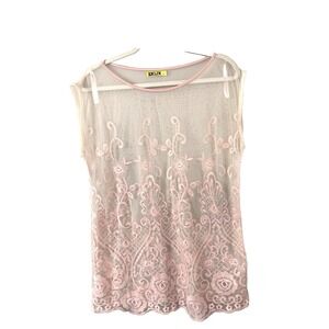 Whimsigoth Large Sheer Mesh Top All Over Lace Floral Pink Coquette Fairy Fest